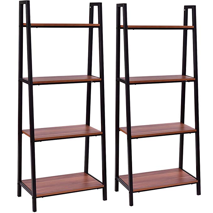 Tangkula 4-Tier Ladder Shelf Ladder Bookcase Indoor Outdoor Wood Bookshelf Display Shelves Plant Flower Stand Shelf (2)