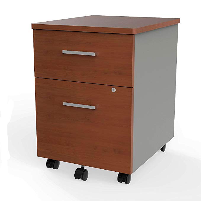 Linea Italia - locking 2 Drawer Metal File Pedestal, Cherry, Office File Cabinet on Wheels, Under Desk 24