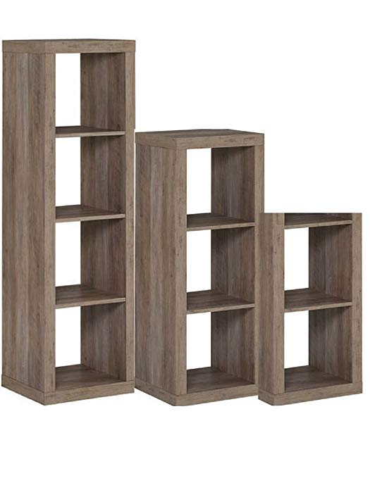 Better Homes and Gardens` 3 Piece Cube Organizer Storage Bookshelf in Rustic Gray Bundle Set