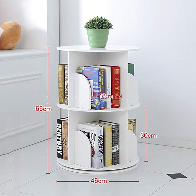 JX&BOOS Bookshelf,Creative 360°rotating bookcase simple disassembly bookshelves simple student landing rack -White 46x46x65cm(18x18x26)