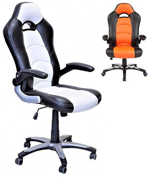 ViscoLogic Series YS-8703 Gaming Racing Style Swivel Office Chair (BLACK/WHITE)