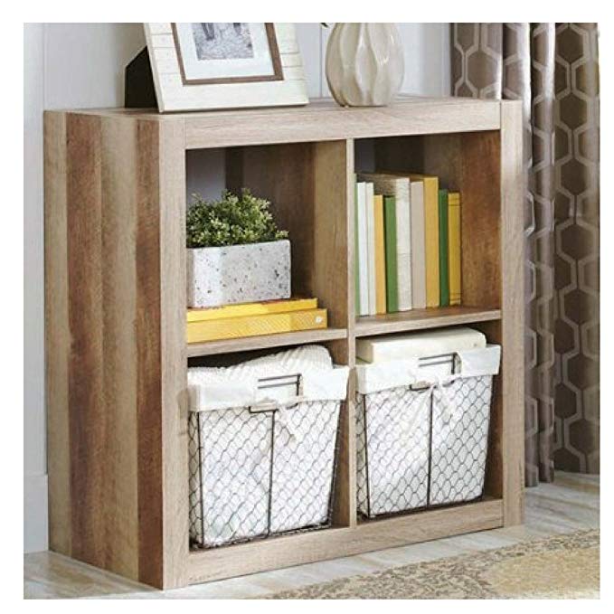 Better Homes and Gardens Bookshelf Square Storage Cabinet 4-Cube Organizer (Weathered)