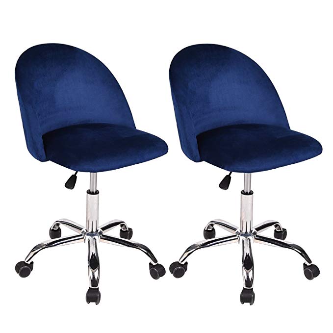 Adjustable Drafting Chair – 360 Swivel Spa Rolling Stool with Comfort Flannel Back, Set of 2 –Salon Office Desk Chairs (Dark Blue)