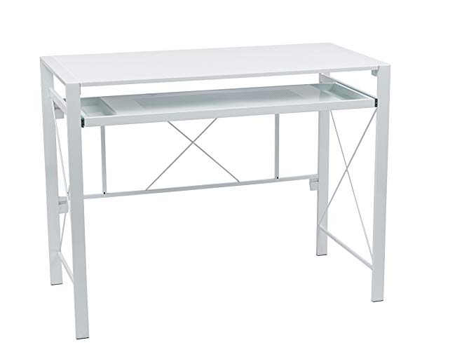 Office Star Creston Desk with Pull-Out Keyboard Tray and Storage Compartments, White