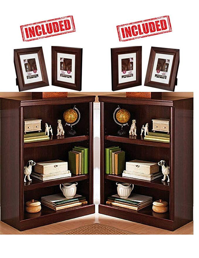 Better Homes Set of 2 and Gardens Ashwood Road Bookcase in Cherry Finish Solid Wood Picture Frames Included!