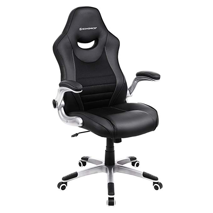 SONGMICS Ergonomic Gaming office Chair, Height Adjustable Racing Chair, Breathable Surface, with Built-in Lumbar Support, High Backrest, Rocking Function, Black, UOBG63BK