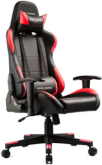 GTracing Gaming Chair Ergonomic Racing Chair PU Leather High-Back PC Computer Chair Adjustable Height Professional E-Sports Chair with Headrest and Lumbar Pillows GTBEE Series Red