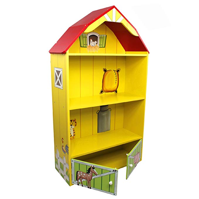 Fantasy Fields - Happy Farm Animals Thematic Kids Wooden Barn Bookcase with Storage | Imagination Inspiring Hand Crafted & Hand Painted Details | Non-Toxic, Lead Free Water-based Paint