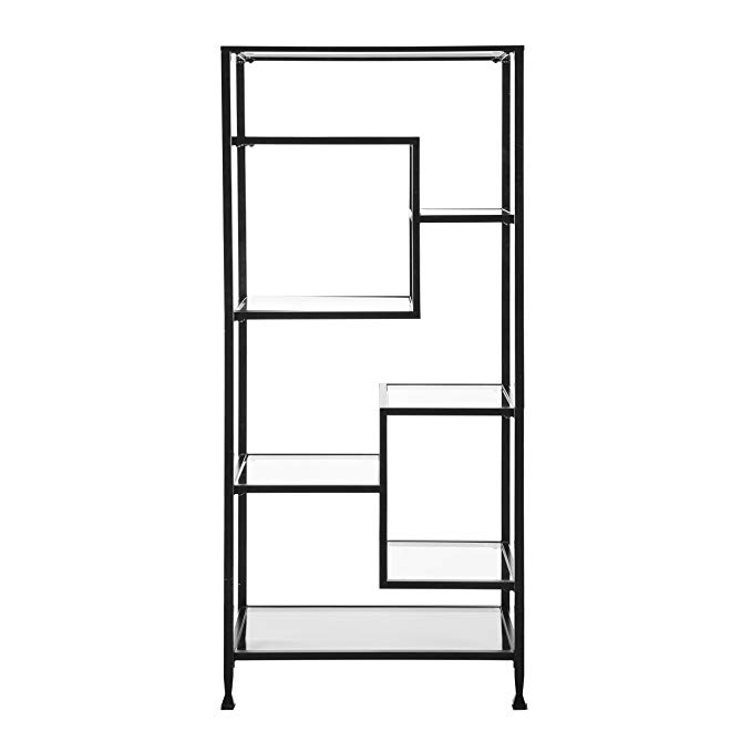 Furniture HotSpot Metal and Glass Bookshelf - Matte Black - 30.5