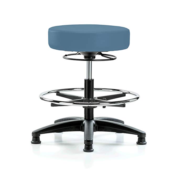 Perch 360-Degree Adjustable Massage Therapy Swivel Stool with Foot Ring, Workbench Height, Colonial Blue Vinyl