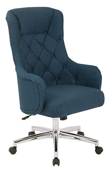 AVE SIX Ariel Tufted High Back Desk Chair with Wraparound Arms and Chrome Base, Klein Azure