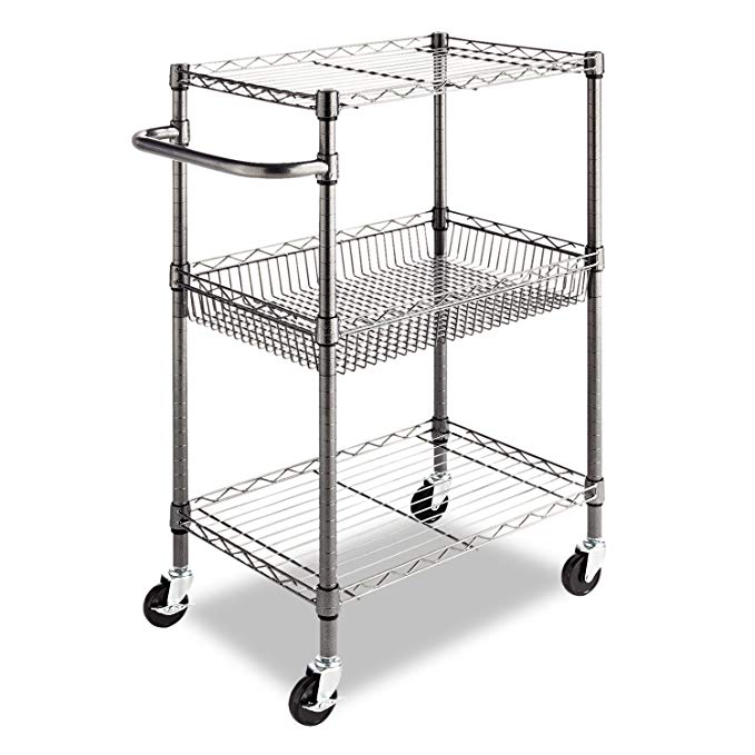 Alera SW342416BA Three-Tier Wire Rolling Cart, 28w X 16d X 39h, Black Anthracite