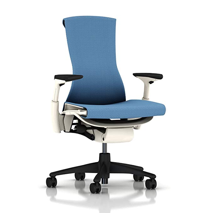 Herman Miller Embody Chair: Fully Adj Arms - White Frame/Graphite Base - Standard Carpet Casters