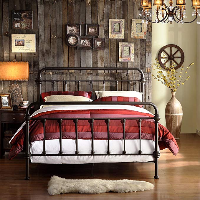 Metro Shop TRIBECCA HOME Giselle Antique Dark Bronze Graceful Lines Victorian Iron Metal Bed-Full