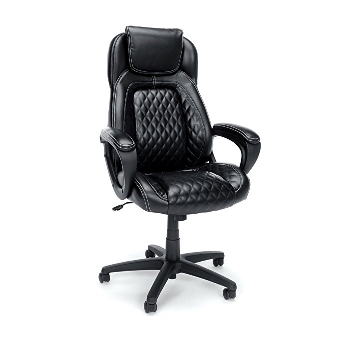 Essentials High-Back Executive Chair - Racing Style Leather Office Chair with fixed Arms, Black (ESS-6060)