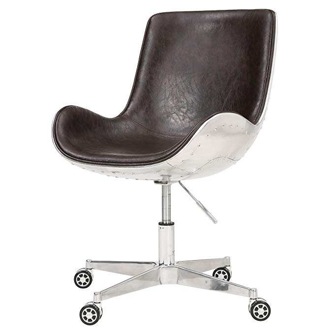 New Pacific Direct Abner PU Leather Swivel Chair,Aluminum Legs,Distressed Java Brown