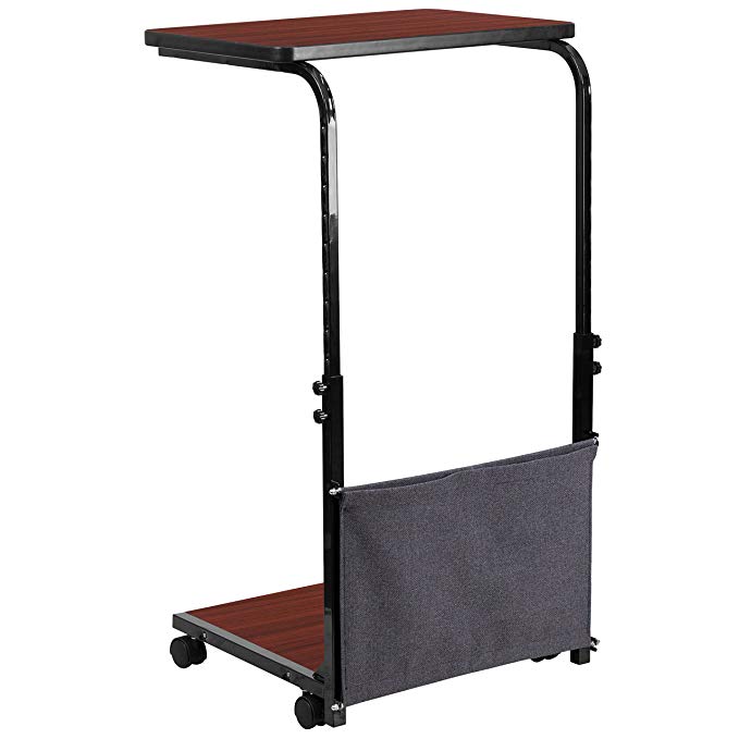 Flash Furniture Mobile Sit-Down, Stand-Up Mahogany Computer Desk with Removable Pouch (Adjustable Range 27'' - 46.5'')