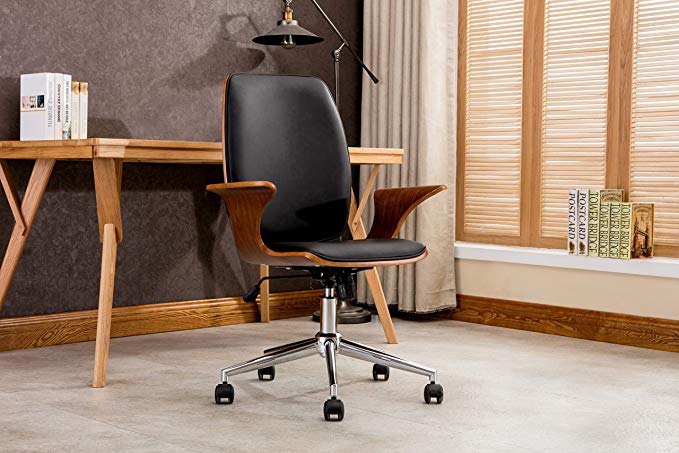 Porthos Home TFC001A BLK Lennon, Comfortable, Stylish with Armrests, Height Adjustable, Ergonomic, Executive Wheels Retro Style Modern Office Chair Size 24 x 27 x 40, Black