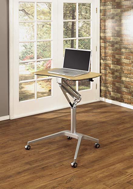 Calico Designs 51235.0 Ridge Mobile Desk with Sit to Stand Up Pneumatic Cart, Silver/Maple