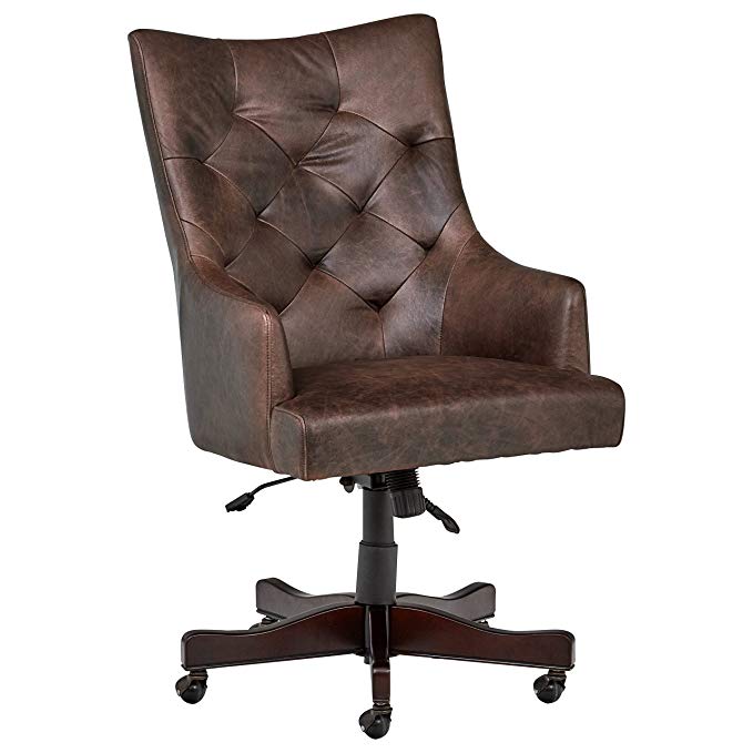 Stone & Beam Leather Swivel Office Chair on Wheels, 26.4