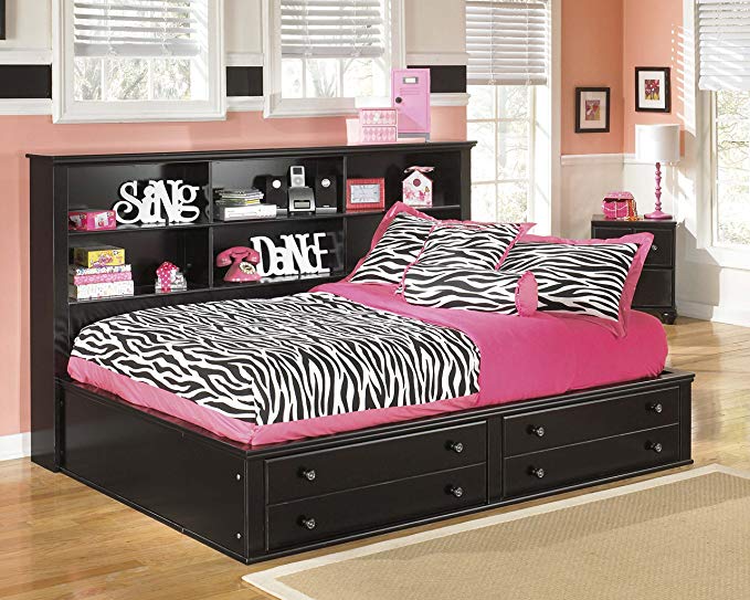 Jaidyn Youth Wood Full Size Bookcase Storage Bed in Rich Black Finish