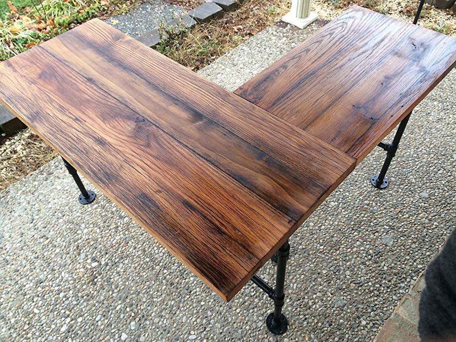 Rustic Reclaimed Barn Wood L Desk Table - Solid Oak W/28