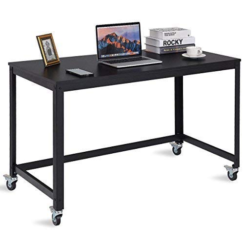 TANGKULA Computer Desk, Wood Portable Compact Simple Style Home Office Study Table Writing Desk Workstation 4 Smooth Wheels, Home Office Collection Work Table