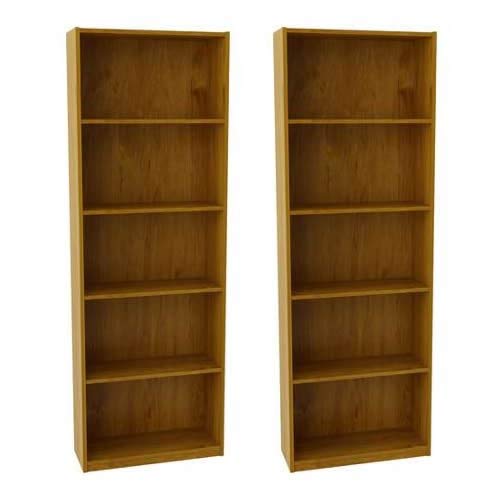 Ameriwood Set of 2 (Bundle) 5-shelf Bookcases. Choice of White, Black, Espresso, Ruby Red and Alder. Adjustable Shelves, Decorative and Contemporary. Harmonizes Well with Most Decor Styles. Use in Living Room, Family Room, Home Office, Work Office, or Any Room. (Alder)