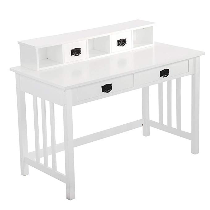 FDW White Writing Contemporary Desk Home Office Furniture Wood Drawers Storage