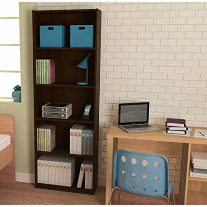 Ameriwood 5-Shelf Bookcase, Decorative bookcase is easy to assemble Doubles as an open shelving unit (Espresso)