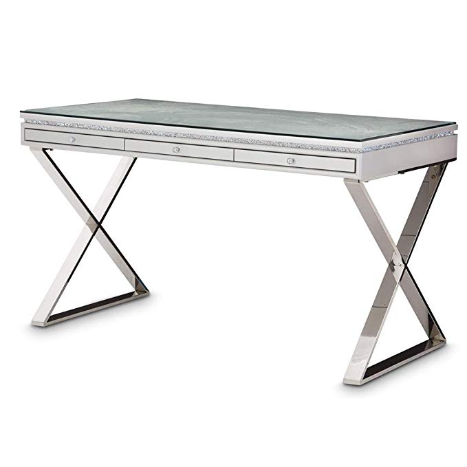 Aico Amini Melrose Plaza Writing Desk with Glass Top in Dove Grey