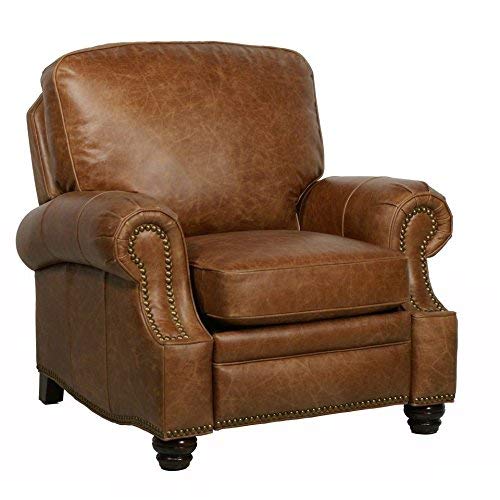 Barcalounger Longhorn II Leather Recliner Chaps Saddle Top Grain Leather Chair with Espresso Wood Legs - White Glove In-Home Delivery and SetUp in Lower 48 States Only