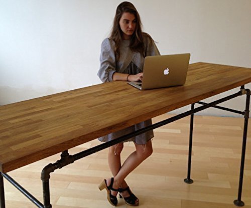 Standing Desk - Black Steel Pipe and Wooden Butcher Block