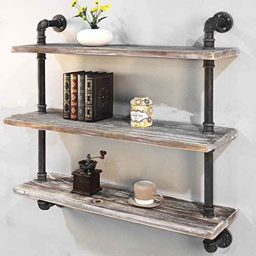 Industrial Pipe Shelf Bookcase Shelf Shelves Retro Floating Wood Shelving (36'')