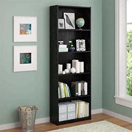 Ameriwood 5-Shelf Bookcase, Decorative bookcase is easy to assemble Doubles as an open shelving unit (Black)