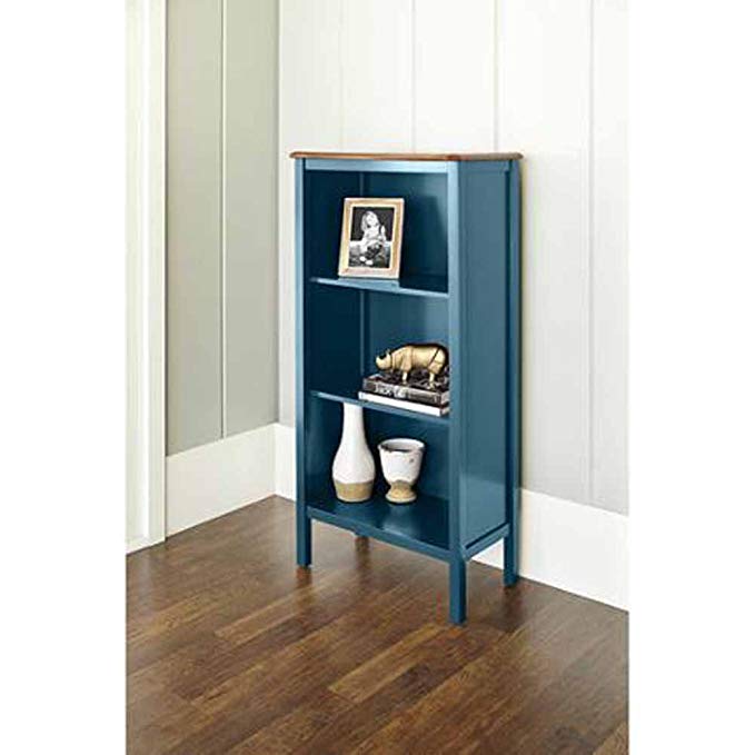 Bookcase with 3-shelves and a Curved, Deep Walnut Finished Top Panel Is a Stylish, Noteworthy and Ideal Storage Area for Your Home or Office. This Bookshelf Is a Beautiful Cabinet That Will Put Extra Storage Space in Your Kitchen. (deep Teal)