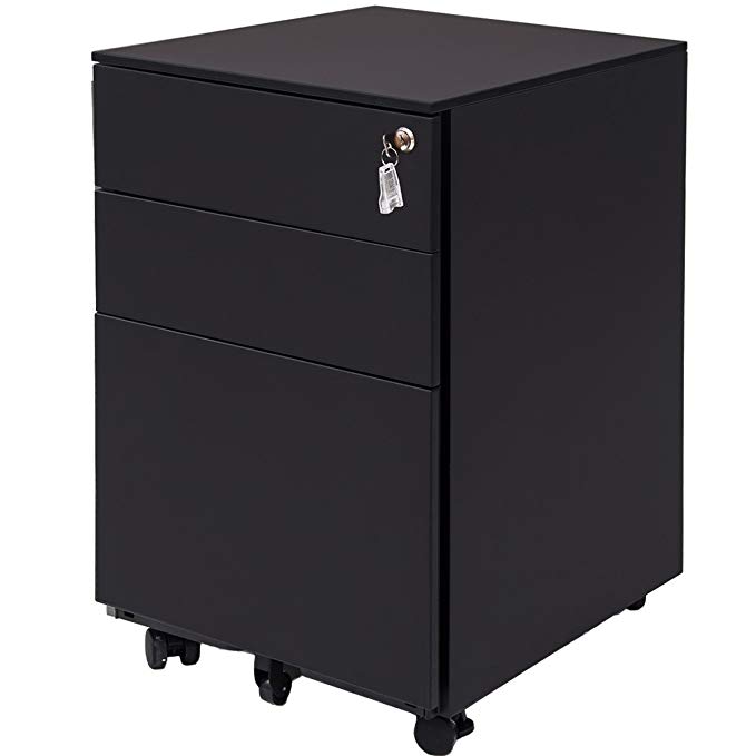 ModernLuxe Mobile Metal File Cabinet Fully Assembled Except for 5 Castors (Black)