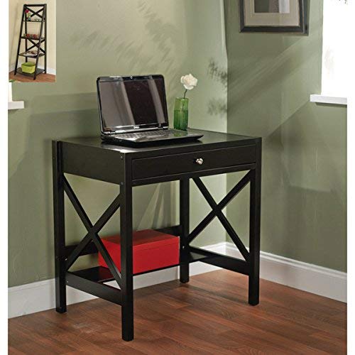 Simple Living Black X-design Writing Desk, Office Desk, Small Office Desk, Laptop Desk, Compact Desk, Black Compact Desk, Compact Writing Desk, Contemporary Desk, Black Compact Office Desk