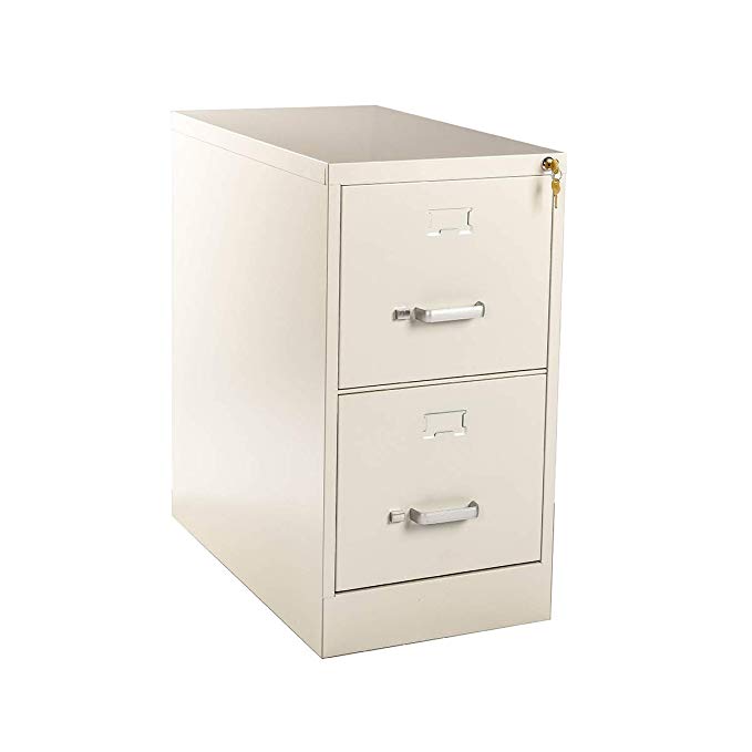 2-Drawer Letter-Size Commercial Metal File Cabinet 26.5”Deep Hanging Office Cabinet with Lock (Putty White)