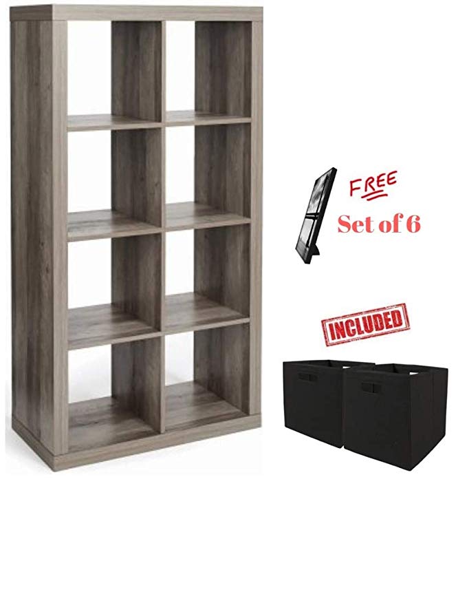 Better Homes Gardens 8-Cube Organizer Creates Multiple Storage Solutions Horizontal Vertical Display in Rustic Gray Finish Bins Included Extra Free!