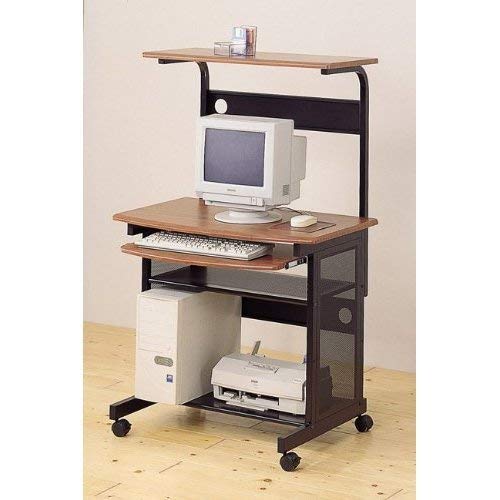 Walnut And Black Metal Workstation Desk With Slide Out Keyboard Tray