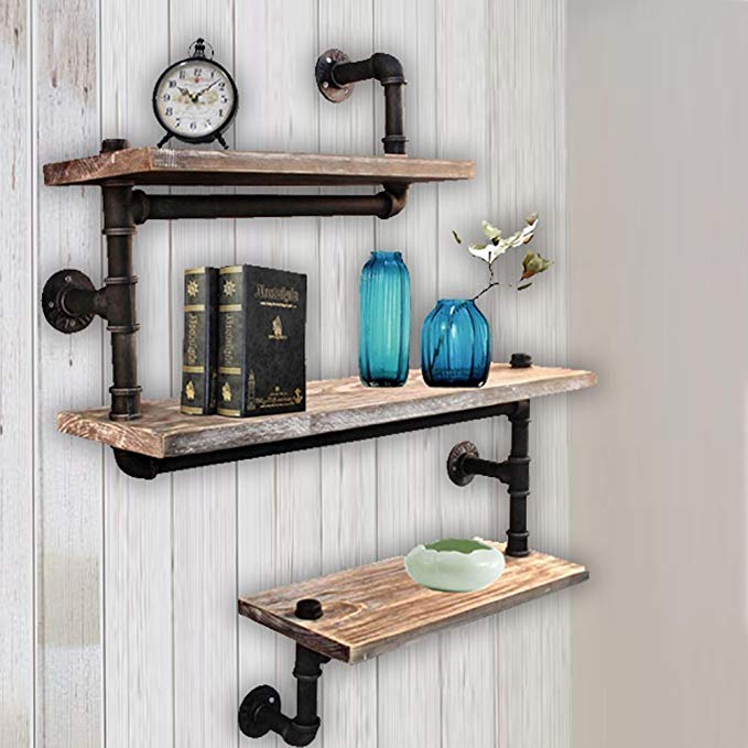 WYZ Furniture Reclaimed Wood & Industrial Heavy Duty DIY Pipe Shelf Shelves Steampunk Rustic Urban bookshelf 3 tier real wood bookshelves and bookcases