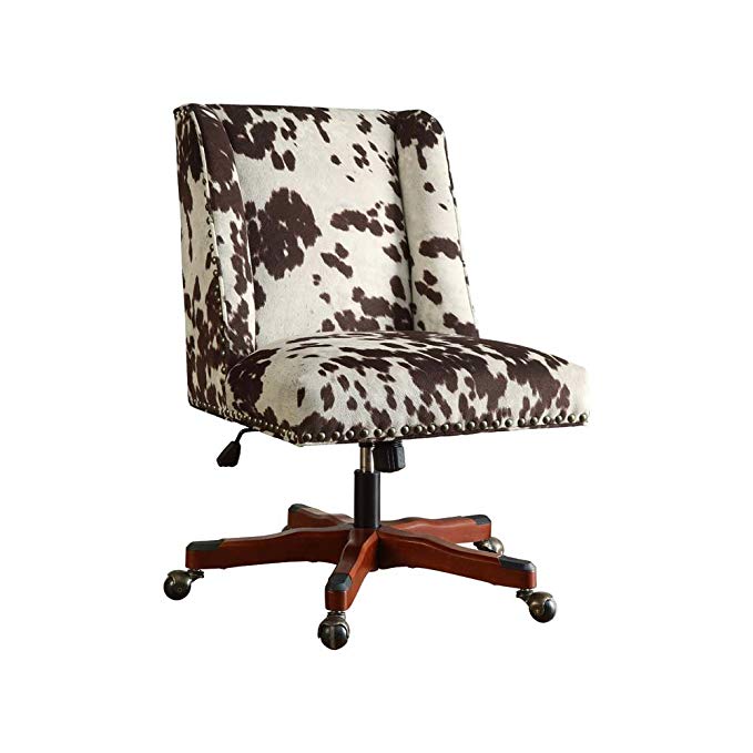 Linon Draper Office Chair Udder Madness Milk - Walnut Wood Base