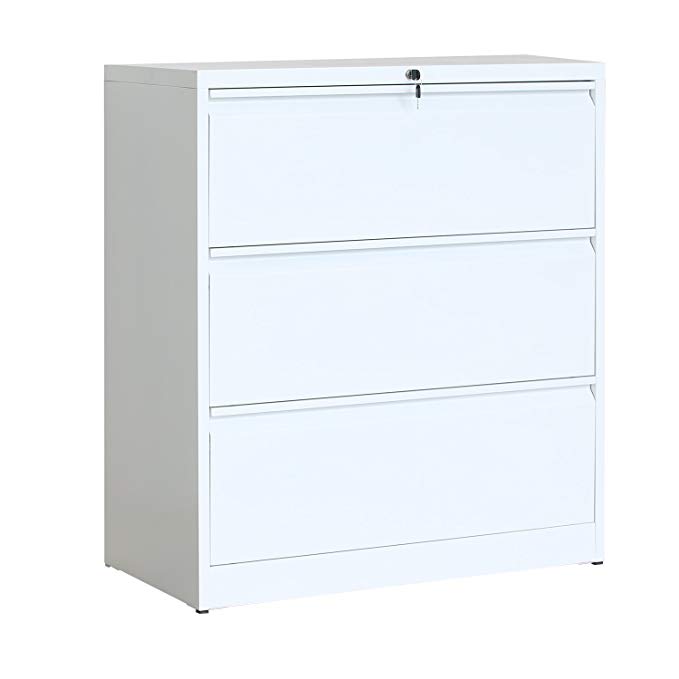 ModernLuxe Lateral File Cabinet 3-Drawer with Lock and Key (White)