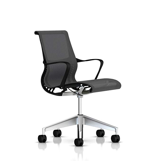 Herman Miller Setu Chair: Ribbon Arms - Standard Carpet Casters - Graphite Frame/H-Alloy Base/Alpine Lyris