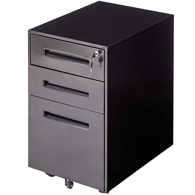 File Cabinet Rolling A4 File Sliding Drawer Office Organizer Storage Metal Black