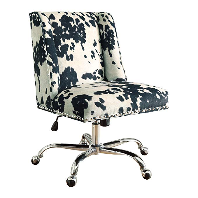 Linon AMZN0243 Clayton Black Cow Print Office Chair, Metallic