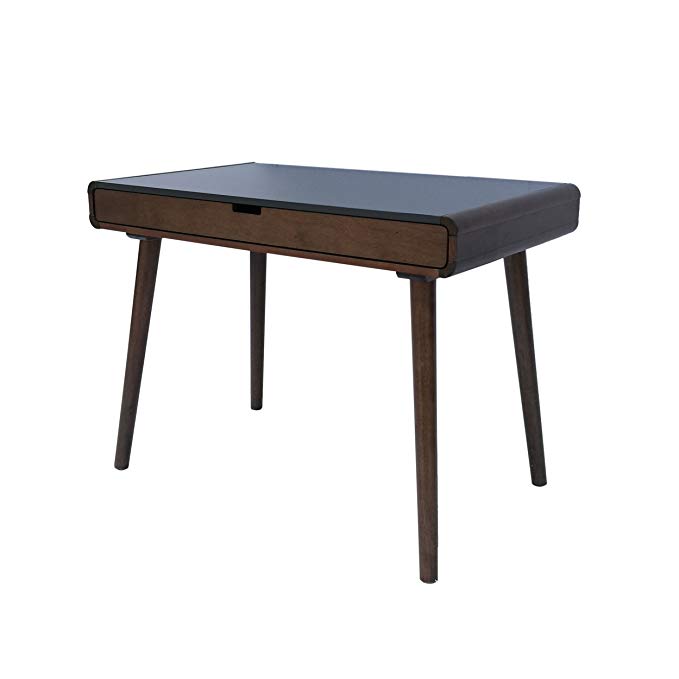 Great Deal Furniture | Rex | Mid Century Wood Writing Desk | in Charcoal Grey/Medium Brown