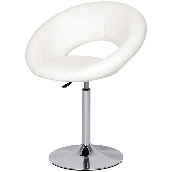 Best Choice Products Modern Adjustable Cushioned Leather Round Swivel Chair Home, Office, Vanity - White