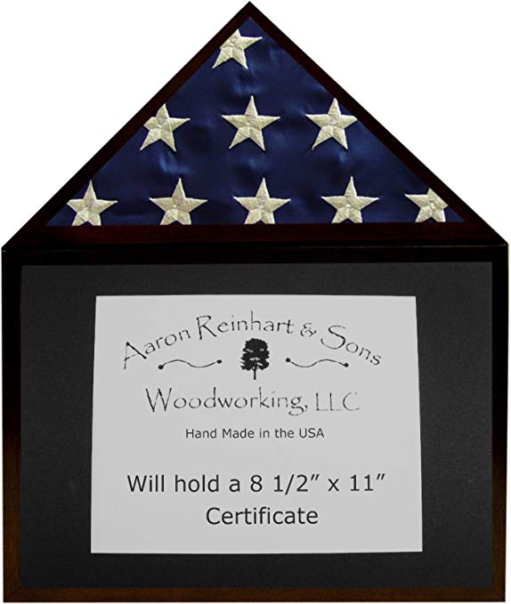 Reinhart Solid Alder 3x5 Flag Display Case w/ Certificate Holder, With Dark Finish and Black Mat-- for a Folded Flag That Measures Around 14